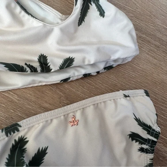 Ancora Swimwear toddler girl high pool palms mini bikini ruffle 2 cream green